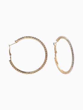 Серьги-кольца со стразами d=5,5см, цвет белый в золоте