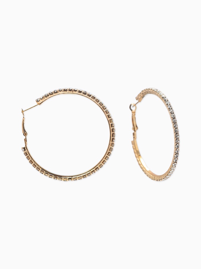 Серьги-кольца со стразами d=5.5 см, белые в золоте