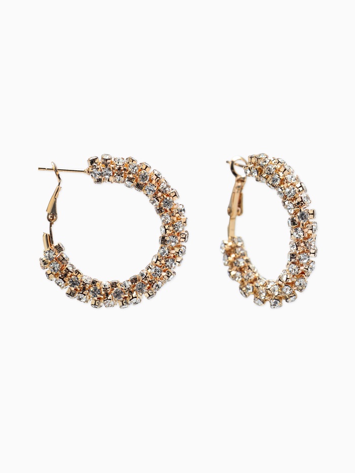 Серьги-кольца со стразами «Россыпь», d=3.5 см, белые в золоте - Фото 1