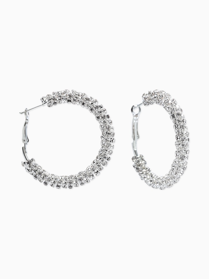 Серьги-кольца со стразами «Россыпь», d=4.5 см, белые в серебре