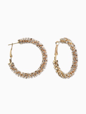 Серьги-кольца со стразами «Россыпь», d=4.5 см, белые в золоте