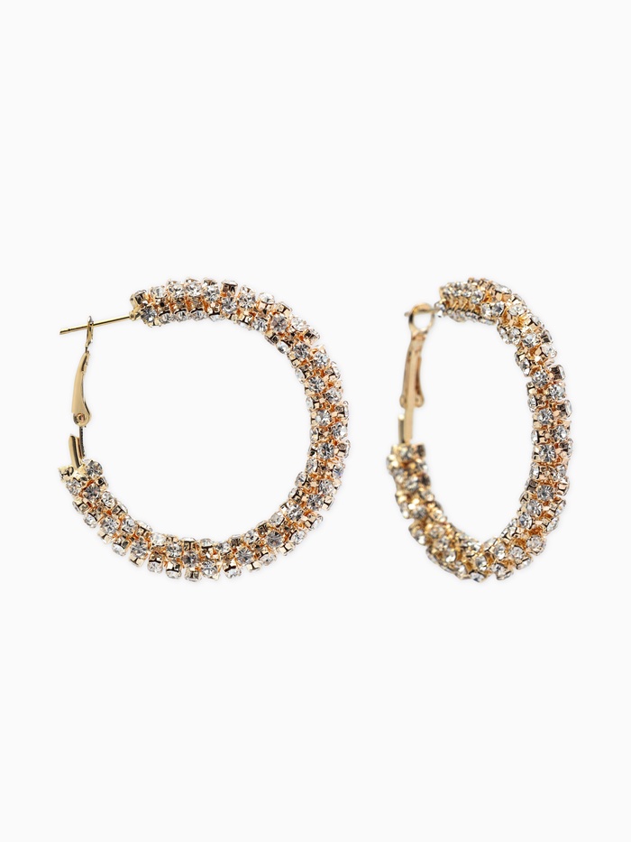 Серьги-кольца со стразами «Россыпь», d=4.5 см, белые в золоте