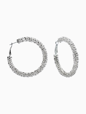 Серьги-кольца со стразами «Россыпь», d=5.5 см, белые в серебре