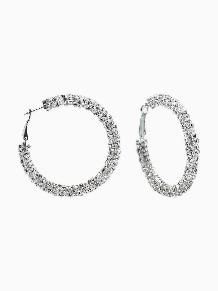 Серьги-кольца со стразами «Россыпь», d=5.5 см, белые в серебре