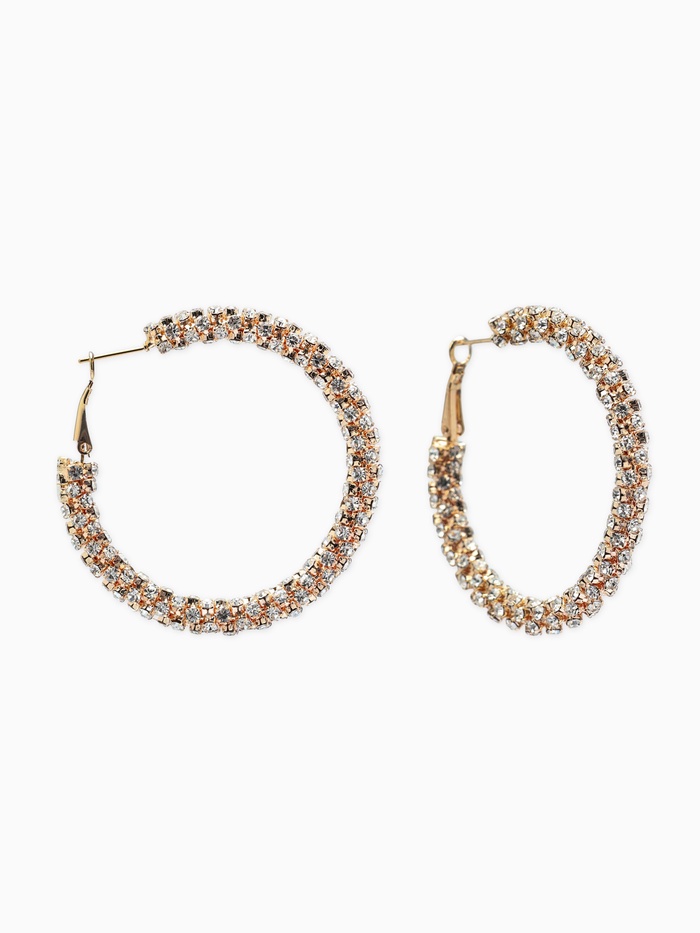 Серьги-кольца со стразами «Россыпь», d=5.5 см, белые в золоте