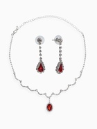 Набор 2 предмета: серьги, колье «Вечерний шик. Капля», бело-красный в серебре 10937453