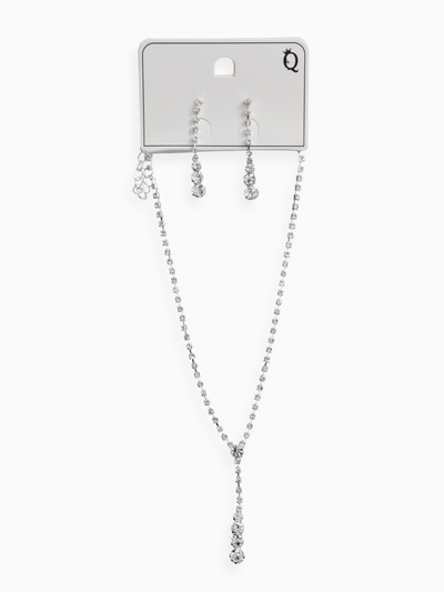 Набор 2 предмета: серьги, колье «Вечерний шик» белый в серебре