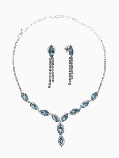 Набор 2 предмета: серьги, колье «Вечерний шик. Лепестки», бело-небесно-голубой в серебре