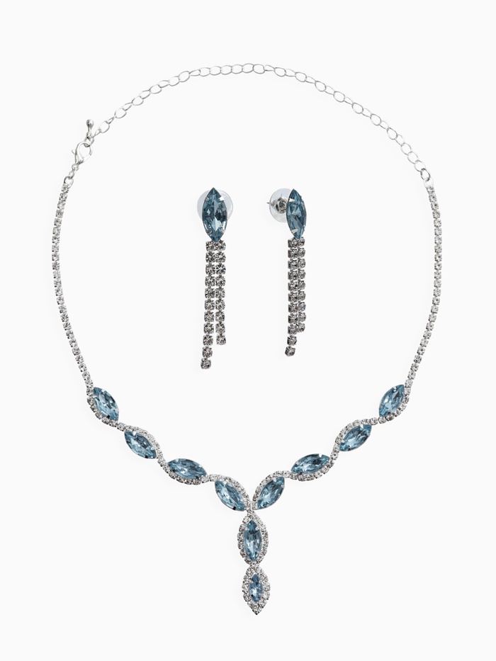 Набор 2 предмета: серьги, колье «Вечерний шик. Лепестки», бело-небесно-голубой в серебре - Фото 1