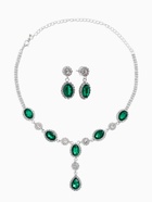 Набор 2 предмета: серьги, колье «Вечерний шик. Овал», цвет бело-изумрудный в серебре - фото 65467018
