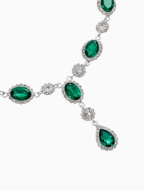 Набор 2 предмета: серьги, колье «Вечерний шик. Овал», цвет бело-изумрудный в серебре