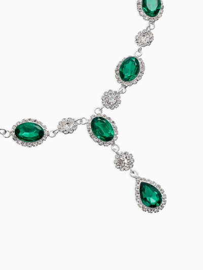 Набор 2 предмета: серьги, колье «Вечерний шик. Овал», цвет бело-изумрудный в серебре