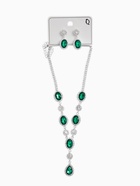 Набор 2 предмета: серьги, колье «Вечерний шик. Овал», цвет бело-изумрудный в серебре - фото 65467023