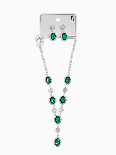 Набор 2 предмета: серьги, колье «Вечерний шик. Овал», цвет бело-изумрудный в серебре
