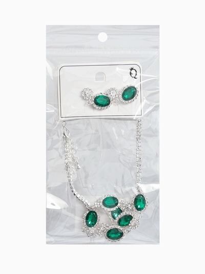 Набор 2 предмета: серьги, колье «Вечерний шик. Овал», цвет бело-изумрудный в серебре