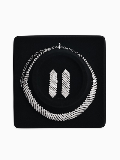 Набор 2 предмета: серьги, колье со стразами «Лёд», d=13.5 см, белый в серебре