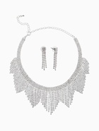 Набор 2 предмета: серьги, колье со стразами «Лёд», d=13.5 см, белый в серебре - фото 65467058