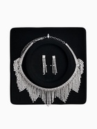 Набор 2 предмета: серьги, колье со стразами «Лёд», d=13.5 см, белый в серебре - фото 65467063