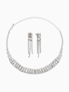 Набор 2 предмета: серьги, колье со стразами «Лёд. Круги», d=13.5 см, белый в серебре - фото 65467066