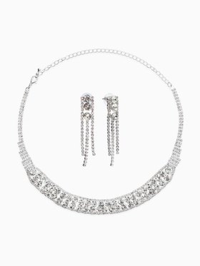 Набор 2 предмета: серьги, колье со стразами «Лёд. Круги», d=13.5 см, белый в серебре