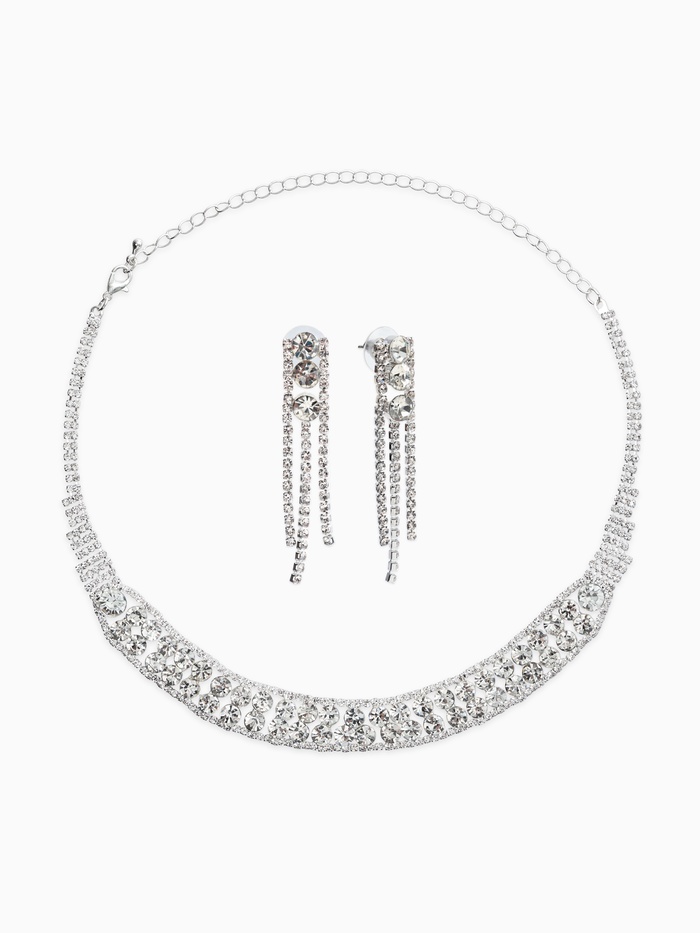 Набор 2 предмета: серьги, колье со стразами «Лёд. Круги», d=13.5 см, белый в серебре