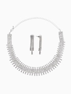 Набор 2 предмета: серьги, колье со стразами «Лёд. Клавиши», d=13.5 см, белый в серебре - фото 65467074