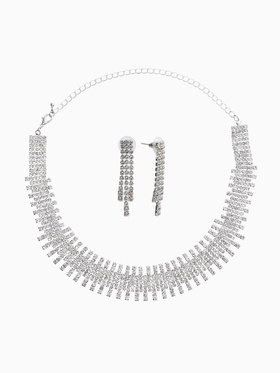 Набор 2 предмета: серьги, колье со стразами «Лёд. Клавиши», d=13.5 см, белый в серебре