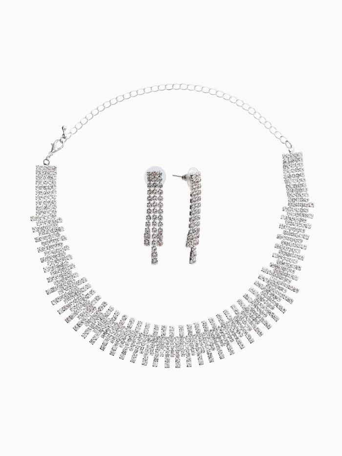 Набор 2 предмета: серьги, колье со стразами «Лёд. Клавиши», d=13.5 см, белый в серебре