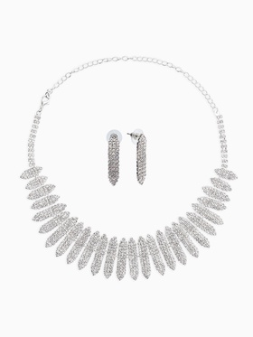 Набор 2 предмета: серьги, колье со стразами «Лёд. Лепестки». d=13.5 см, белый в серебре