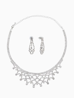 Набор 2 предмета: серьги, колье со стразами «Лёд. Паутина», d=13.5 см, белый в серебре