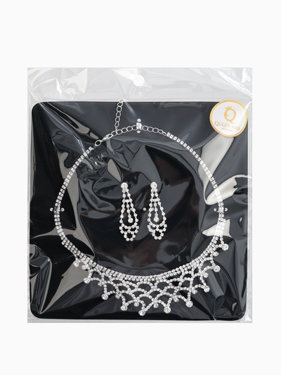 Набор 2 предмета: серьги, колье со стразами «Лёд. Паутина», d=13.5 см, белый в серебре