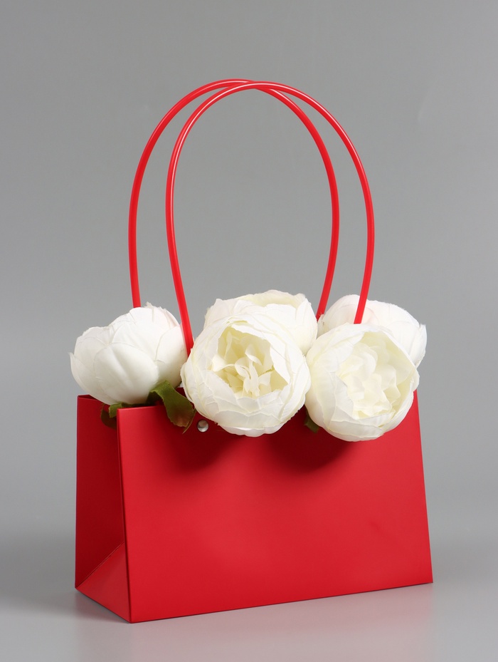 Сумка для цветов влагостойкая, красная, 22x10.5x13.5 см