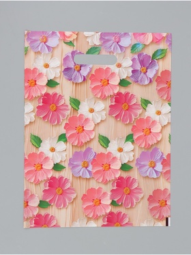 Подарочный пакет, полиэтиленовый, с вырубной ручкой, «Цветы»,  30 х 40 см