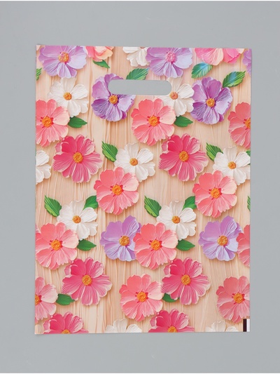 Подарочный пакет, полиэтиленовый, с вырубной ручкой, «Цветы», 30 х 40 см