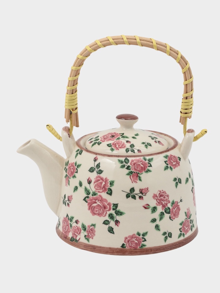 Чайник заварочный «Розы», металлическое сито, 900 мл, керамика, белый - Фото 1