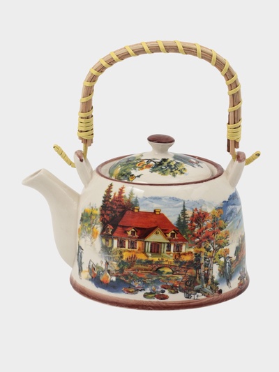 Чайник заварочный «Деревня», металлическое сито, 900 мл, керамика, белый