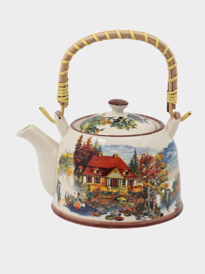 Чайник заварочный «Деревня», металлическое сито, 900 мл, керамика, белый - Фото 1