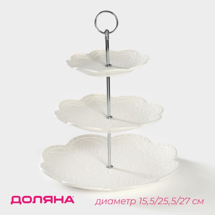 УЦЕНКА Блюдо 2 яруса «Сьюзен» 15/20/26 см, белая - Фото 1