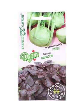 Семена Базилик Философ 0,1 г+Капуста кольраби Гигант 0,2 г серия Дуэт Хорошие соседи