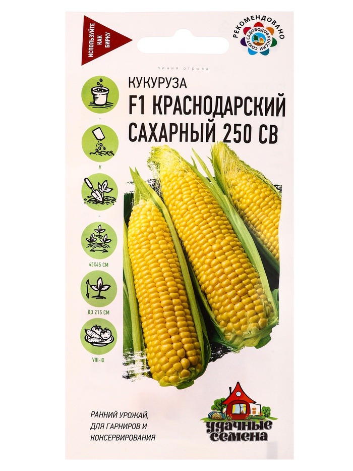 Семена Кукуруза сахарная Краснодарский сахарный 250 СВ F1 5,0 г Уд. с. - Фото 1