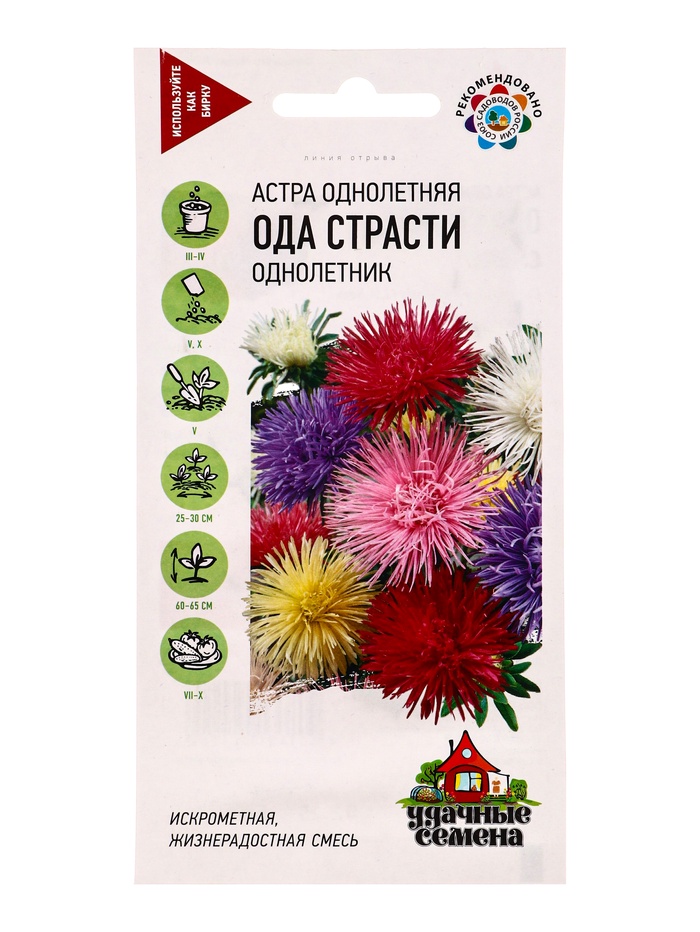 Семена цветов Астра Ода страсти, однолетняя (игольчатая) смесь 0,3 г Уд. с.