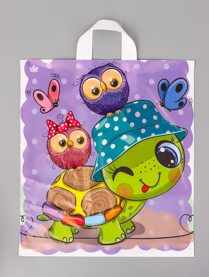 Пакет подарочный «Черепашка» полиэтиленовый, с петлевой ручкой, 42×38 см 37 мкм - Фото 1