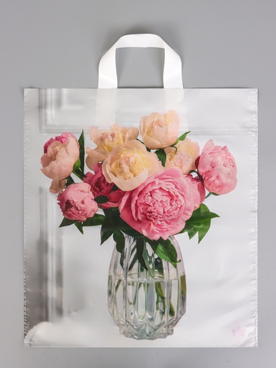 Пакет подарочный «Роскошные пионы» полиэтиленовый, с петлевой ручкой, 40×36 см 37 мкм