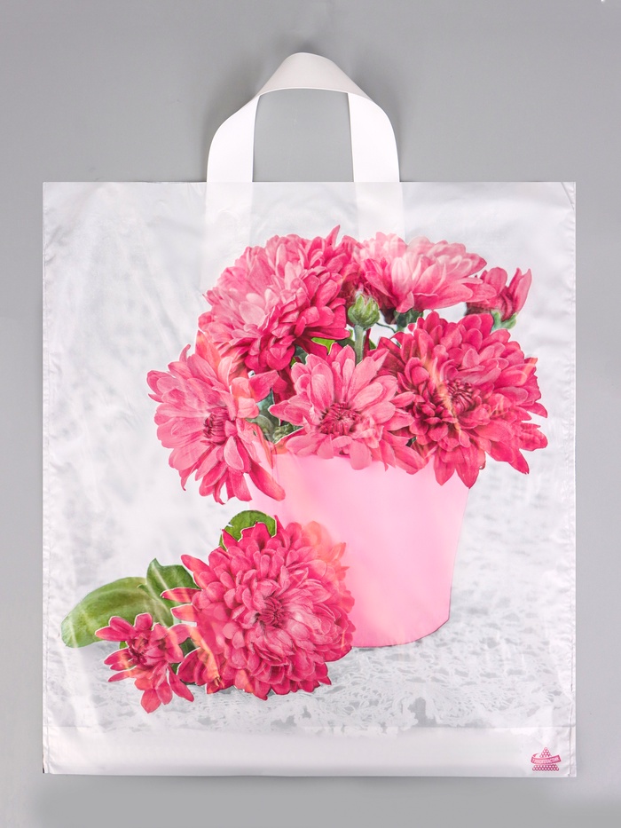 Пакет подарочный «Хризантемы» полиэтиленовый, с петлевой ручкой, 40×36 см 37 мкм - Фото 1