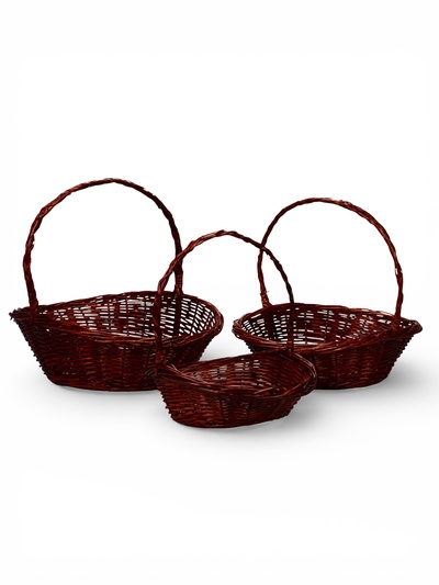 Корзина плетёная для хранения Lyng, с ручкой, ива, коричневая, набор 3 шт., Greengo