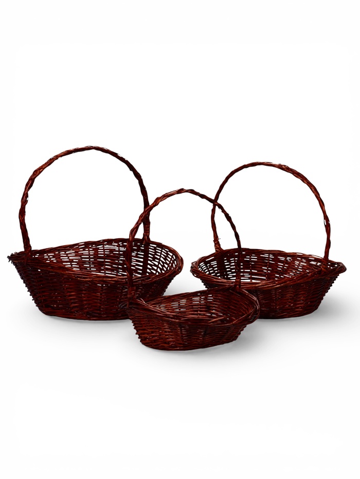 Корзина плетёная для хранения Lyng, с ручкой, ива, коричневая, набор 3 шт., Greengo - Фото 1
