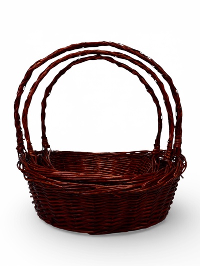 Корзина плетёная для хранения Lyng, с ручкой, лоза, коричневая, набор 3 шт., Greengo