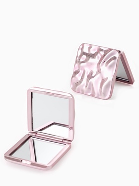 Зеркало складное квадрат (2) с/увел ВОЛНЫ 7,5см пластик розовый пакет QF