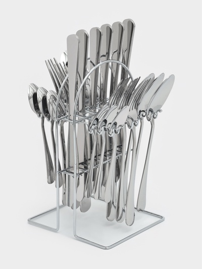 Набор столовых приборов «Водопад», 24 предмета, на подставке, нержавеющая сталь, серебристый