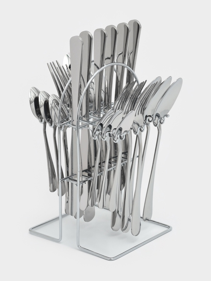 Набор столовых приборов «Водопад», 24 предмета, на подставке, нержавеющая сталь, серебристый - Фото 1